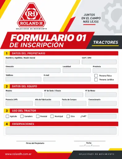 [FORMULARIO01] Formulario 01 de Inscripción Tractores